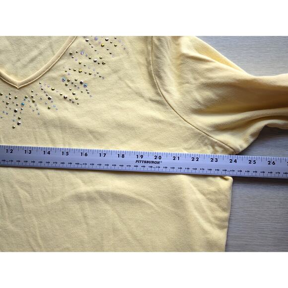 Top/Blouse-Quacker Factory-Yellow-V-Neck-Rhinestones-Sequins-3/4 Sleeves-XL - Picture 8 of 12
